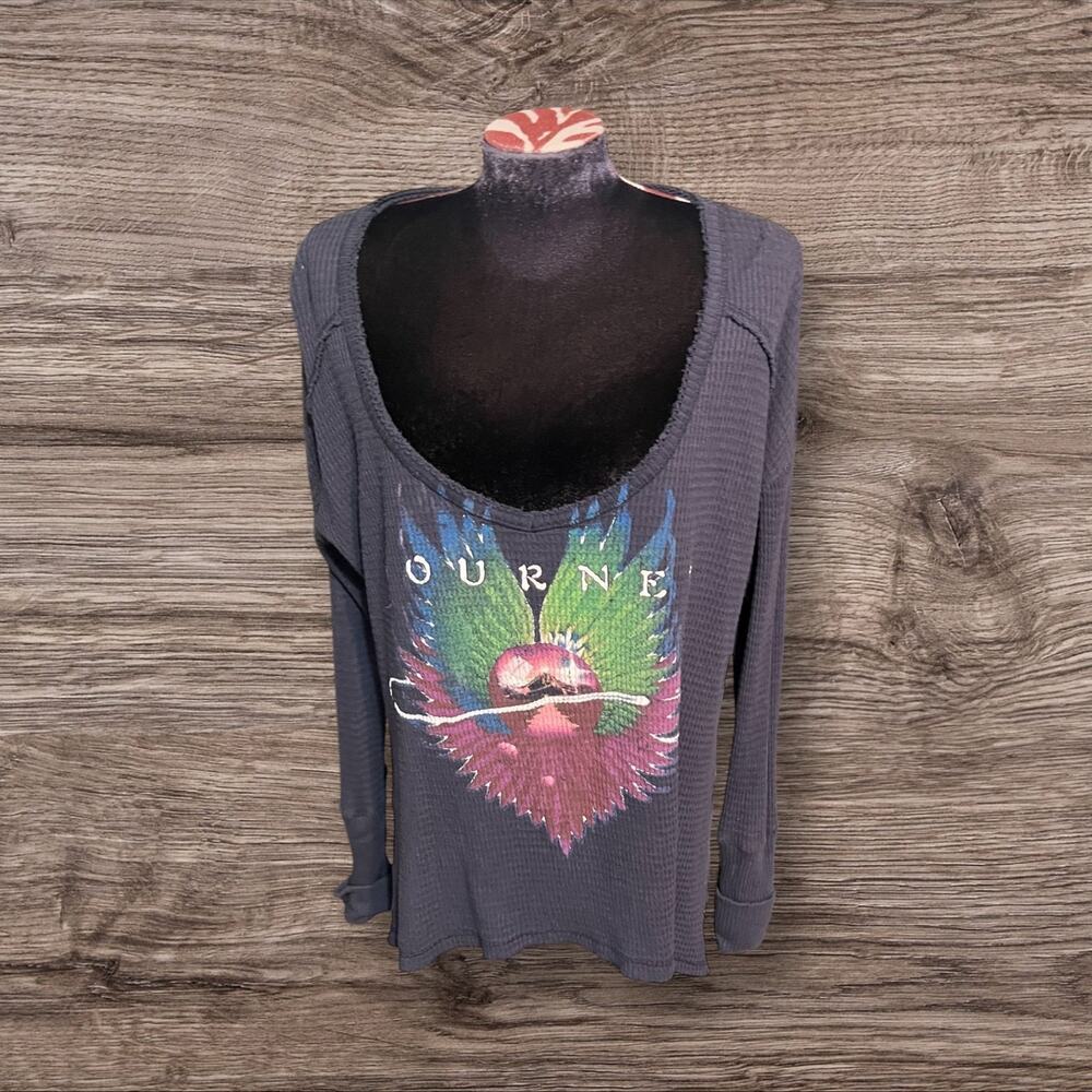 Free People Journey Band Tee Long Sleeve Scoop Neck Waffle Top Size Medium